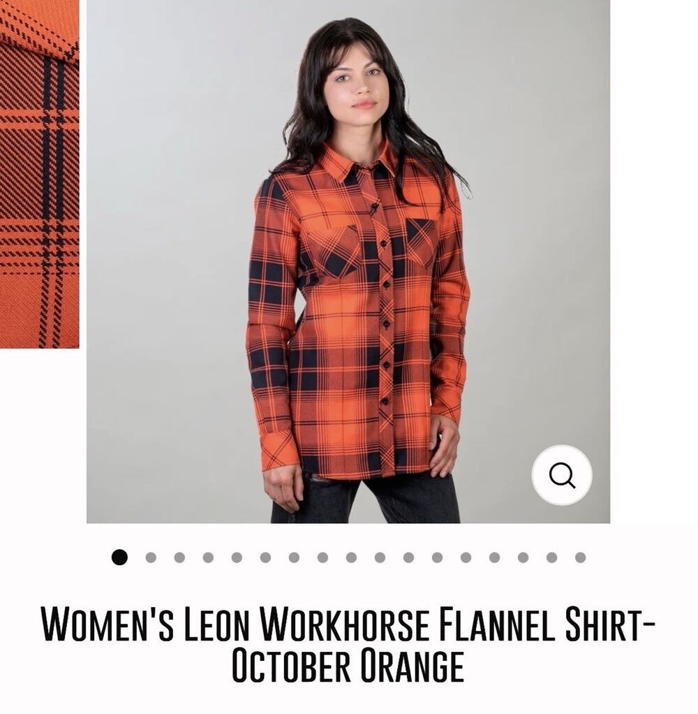 Pladra Workhorse Flannel Button Up Orange Shirt Womens Medium Fish Print Plaid